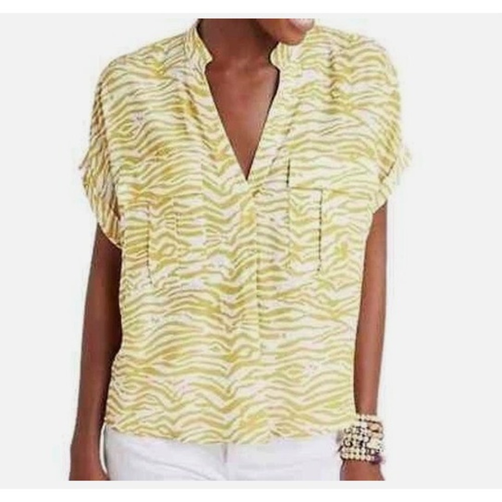 Maeve Anthropologie Yellow Zebra Print Viscose Blouse Short Sleeve Top Small
